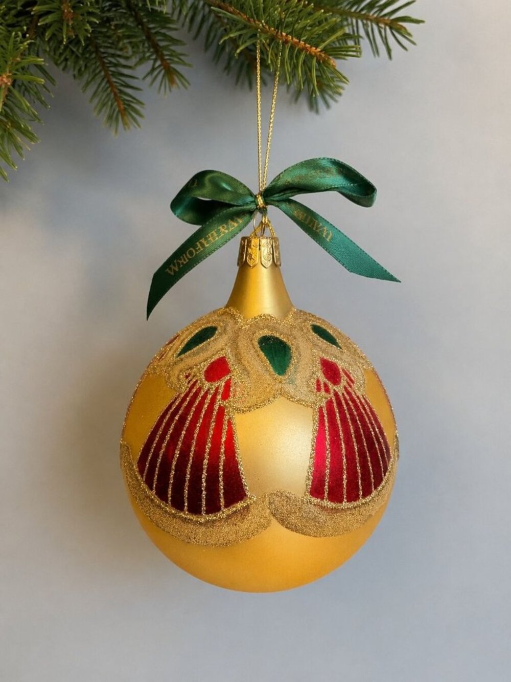 Waterford Holiday Heirlooms Peacock Gold Ball Ornament Italy 4" Ribbon